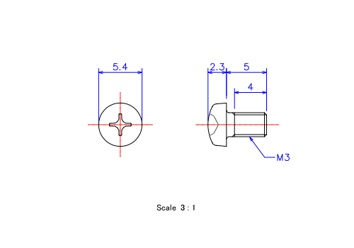 Drawing of Pan head ceramic screw M3x5L Metric.