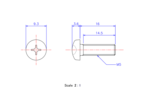 Drawing of Pan head ceramic screw M5x16L Metric.