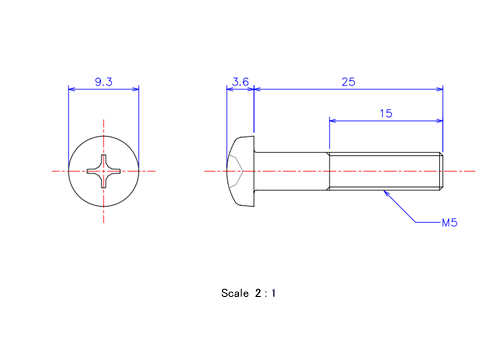 Drawing of Pan head ceramic screw M5x25L Metric.