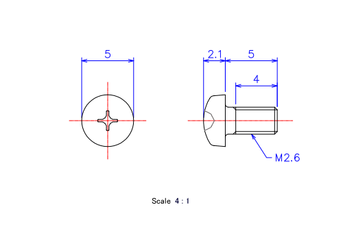 Drawing of Pan head ceramic screw M2.6x5L Metric.