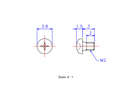 Drawing of Pan head gas hole ceramic screw M2x3L Metric.