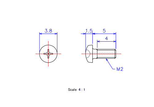 Drawing of Pan head gas hole ceramic screw M2x5L Metric.