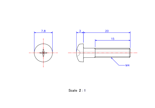 Drawing of Pan head gas hole ceramic screw M4x20L Metric.