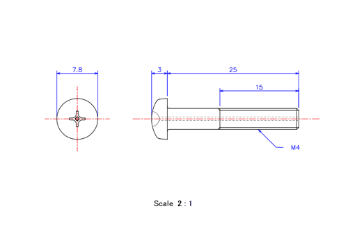 Drawing of Pan head gas hole ceramic screw M4x25L Metric.