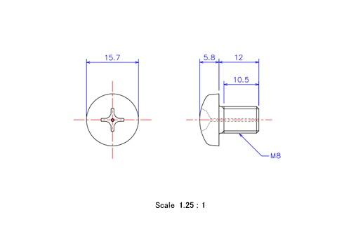 Drawing of Pan head gas hole ceramic screw M8x12L Metric.